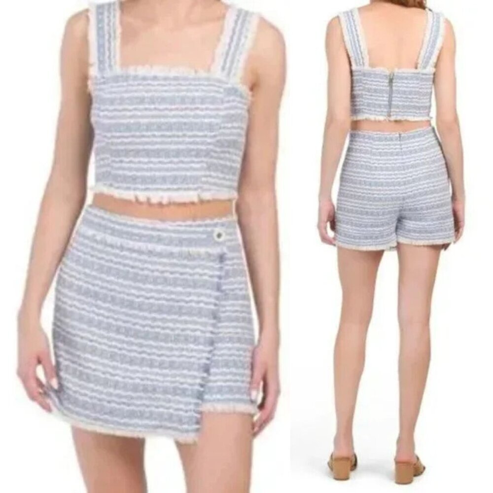 House of Harlow 1960 Blue and White Tweed Shorts Skort Set